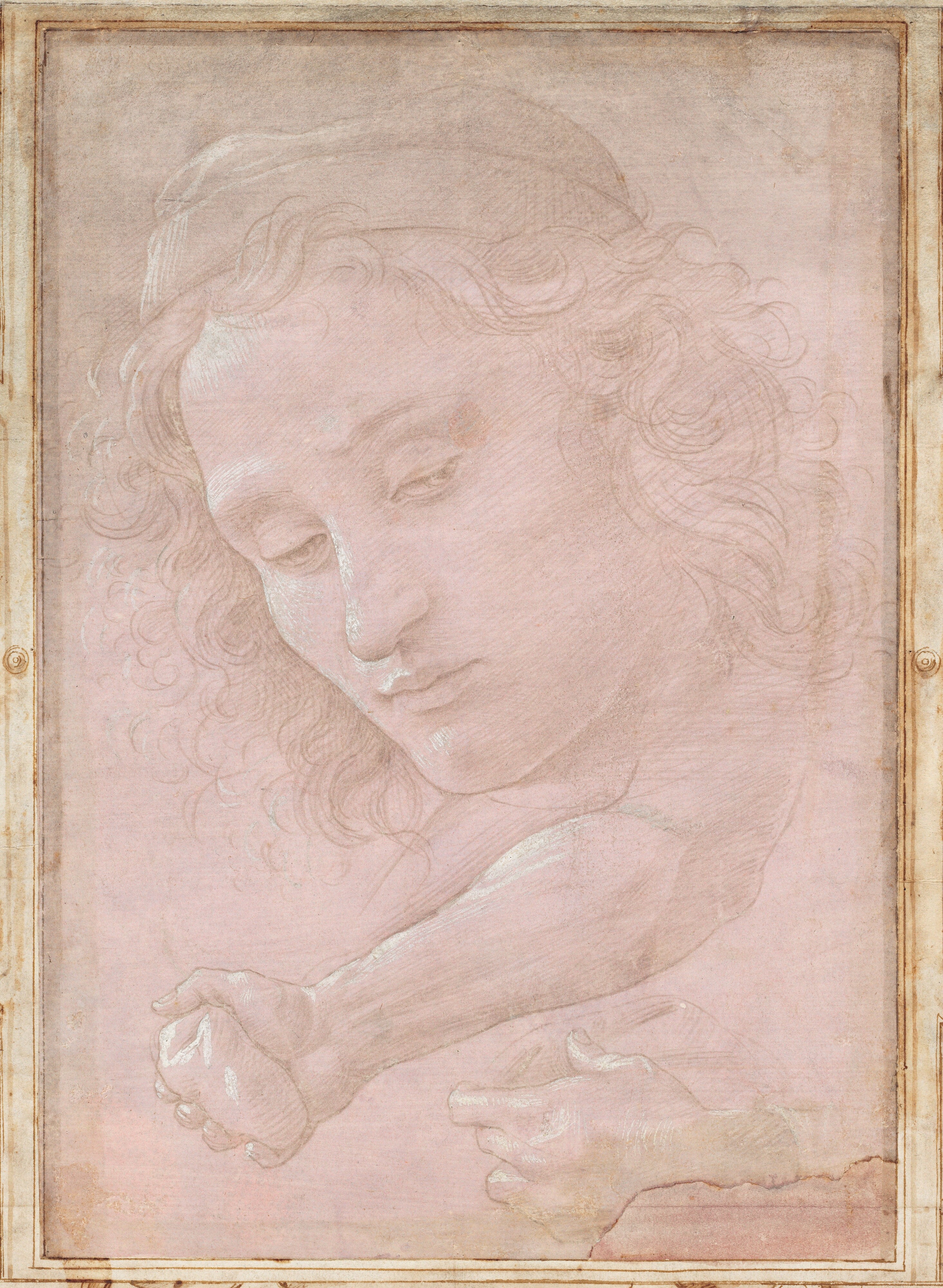 Head of a Youth Wearing a Cap; a Right Forearm with the Hand Clutching a Stone; and a Left Hand Holding a Drapery