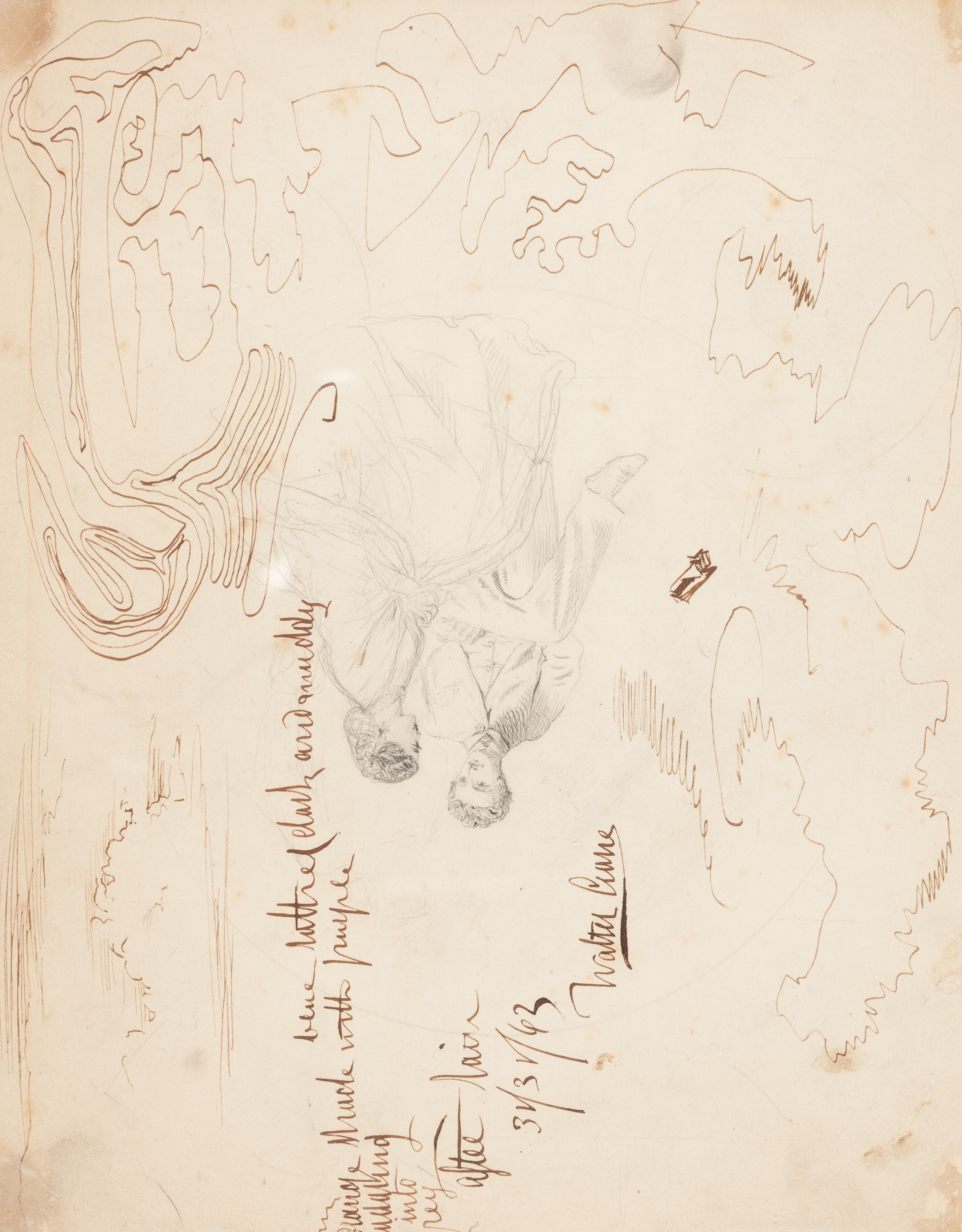 Sketch of a Couple Seated with Cloud Studies [verso]