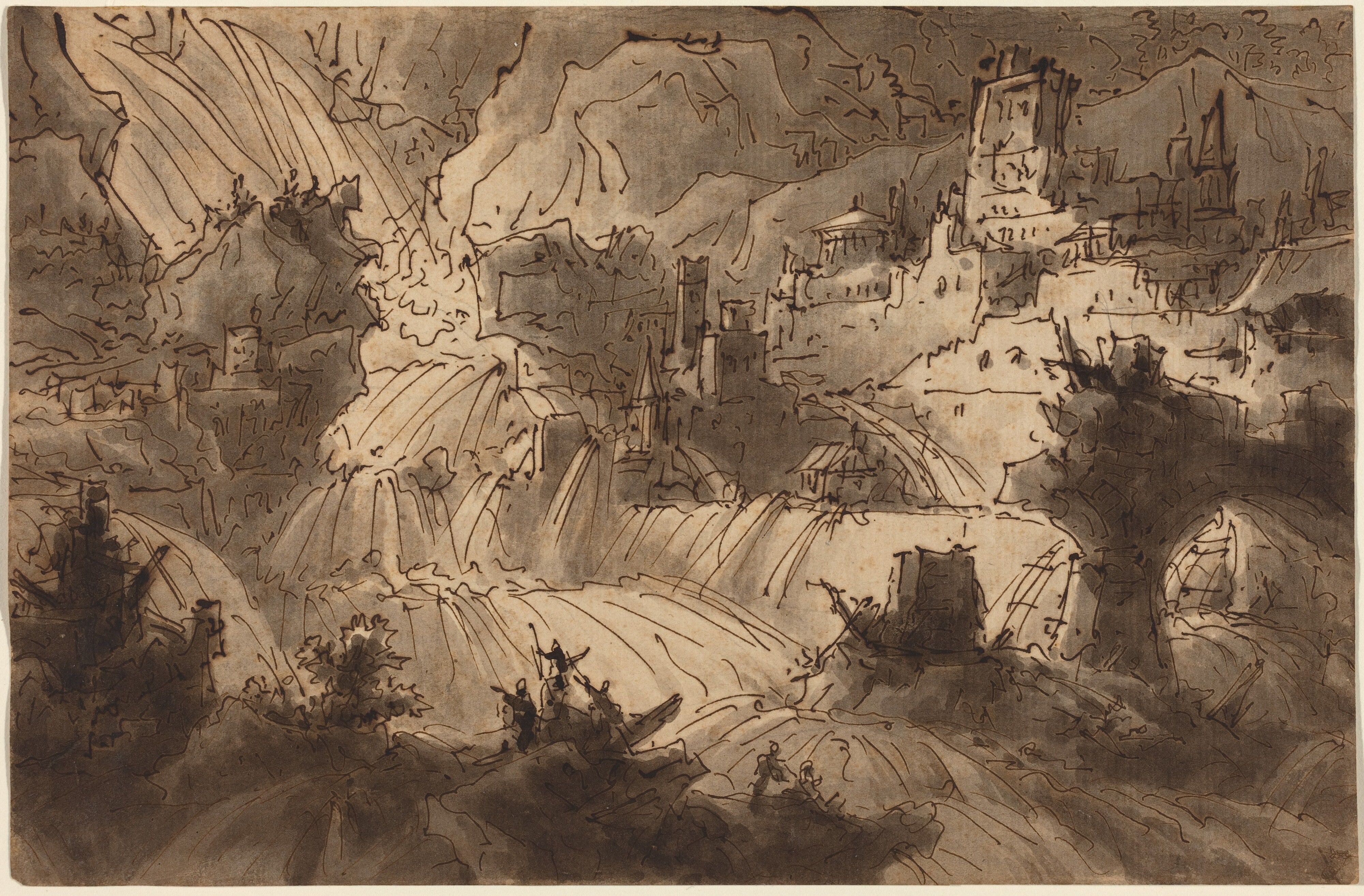Mountain Torrents Flooding a City