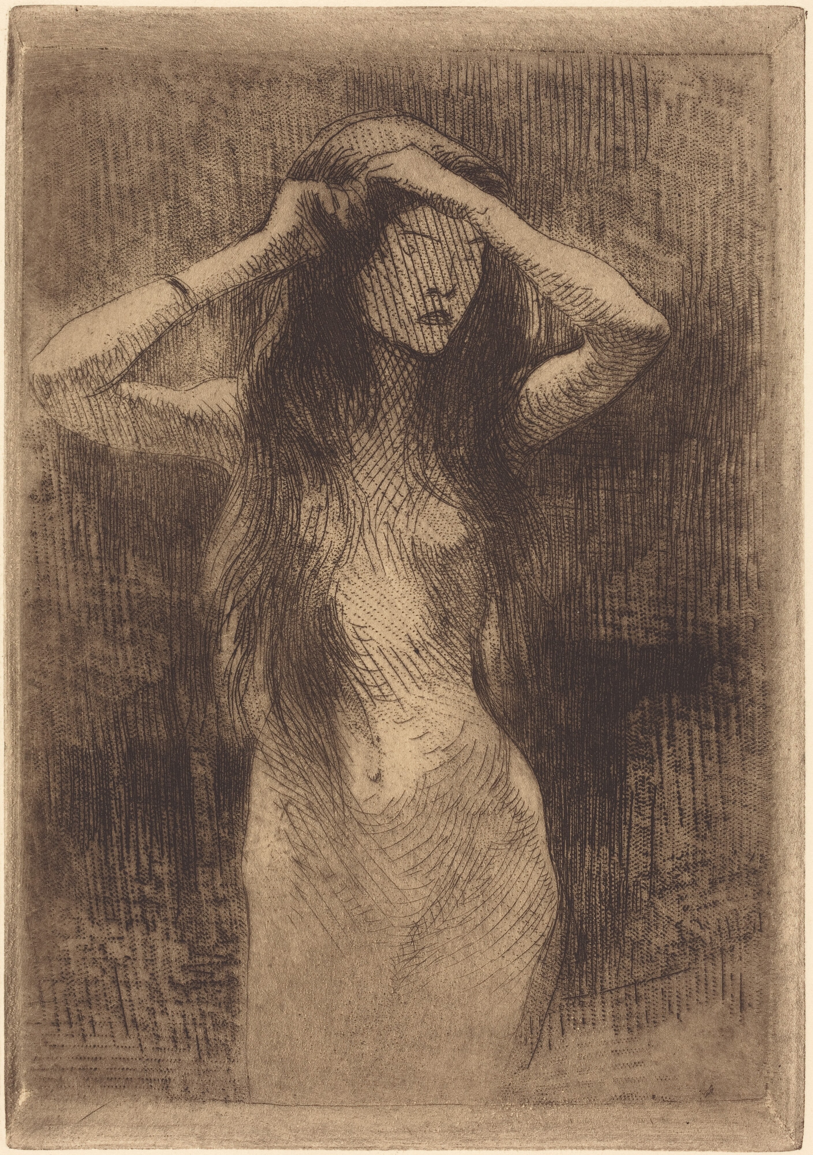 Nude Girl Combing Her Hair