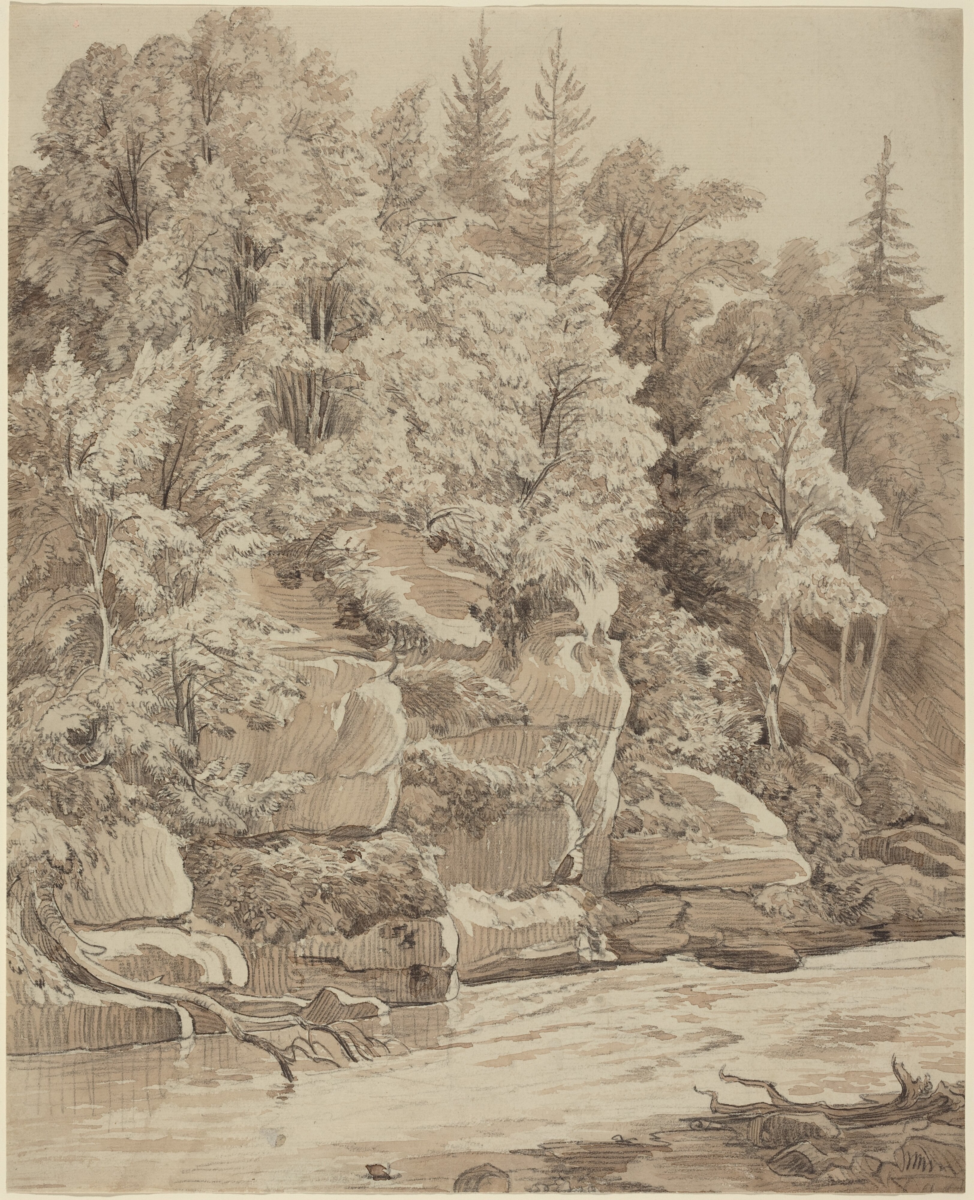 Wooded Cliffs along a Stream