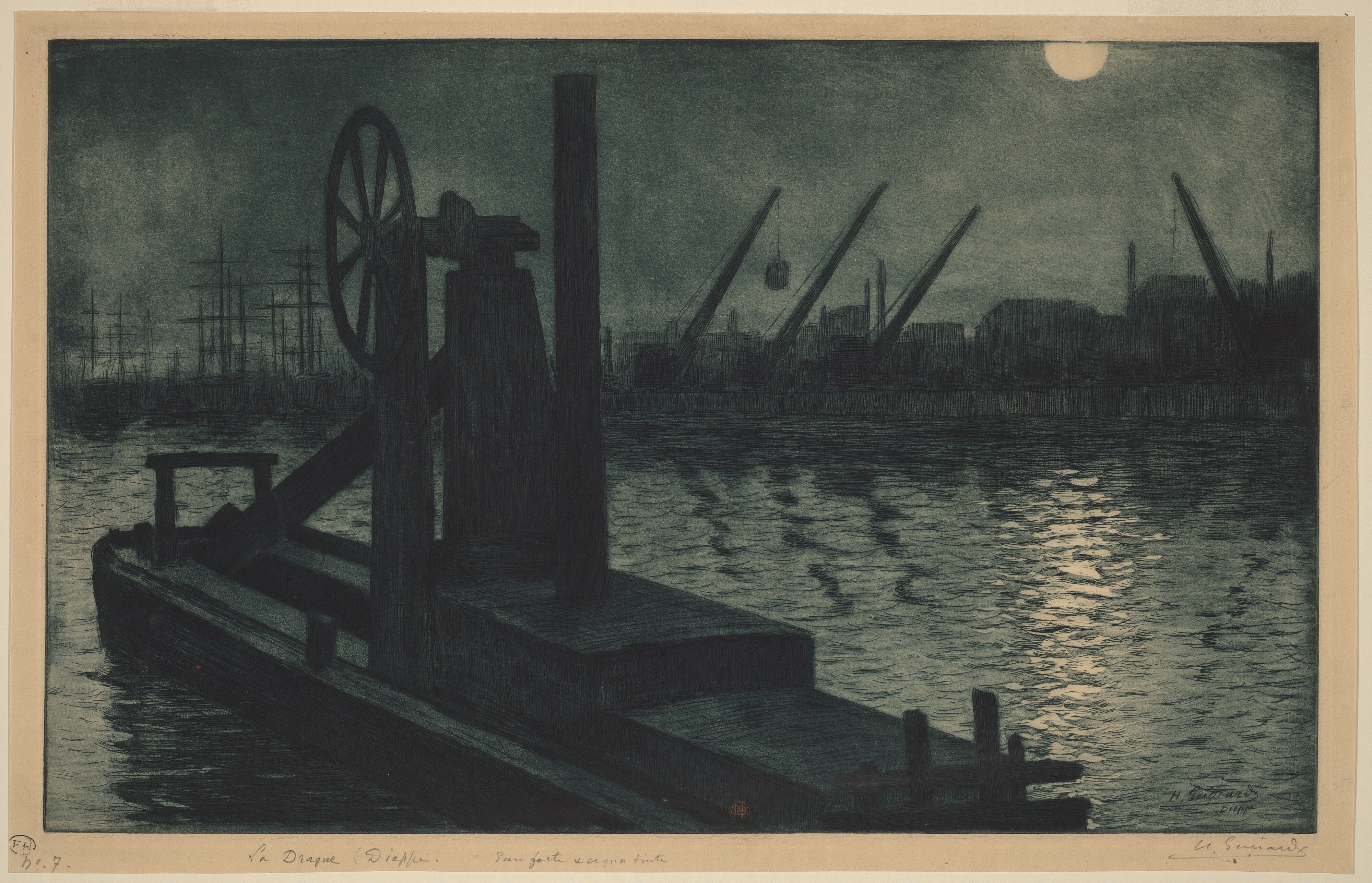 La Drague Dieppe (A Dredger in Dieppe Harbor by Moonlight)