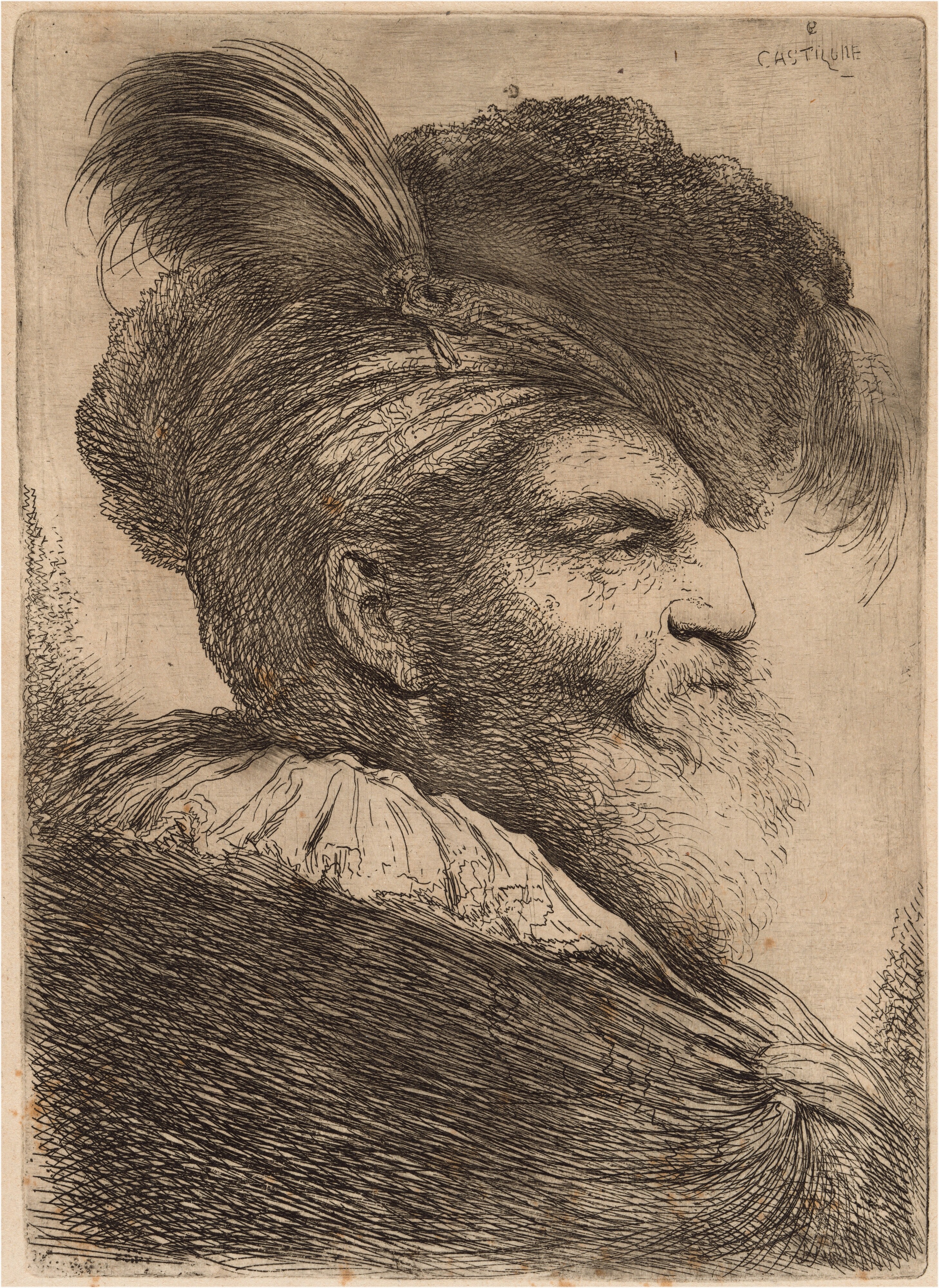 Man with a Long Beard and Headdress, Facing Right