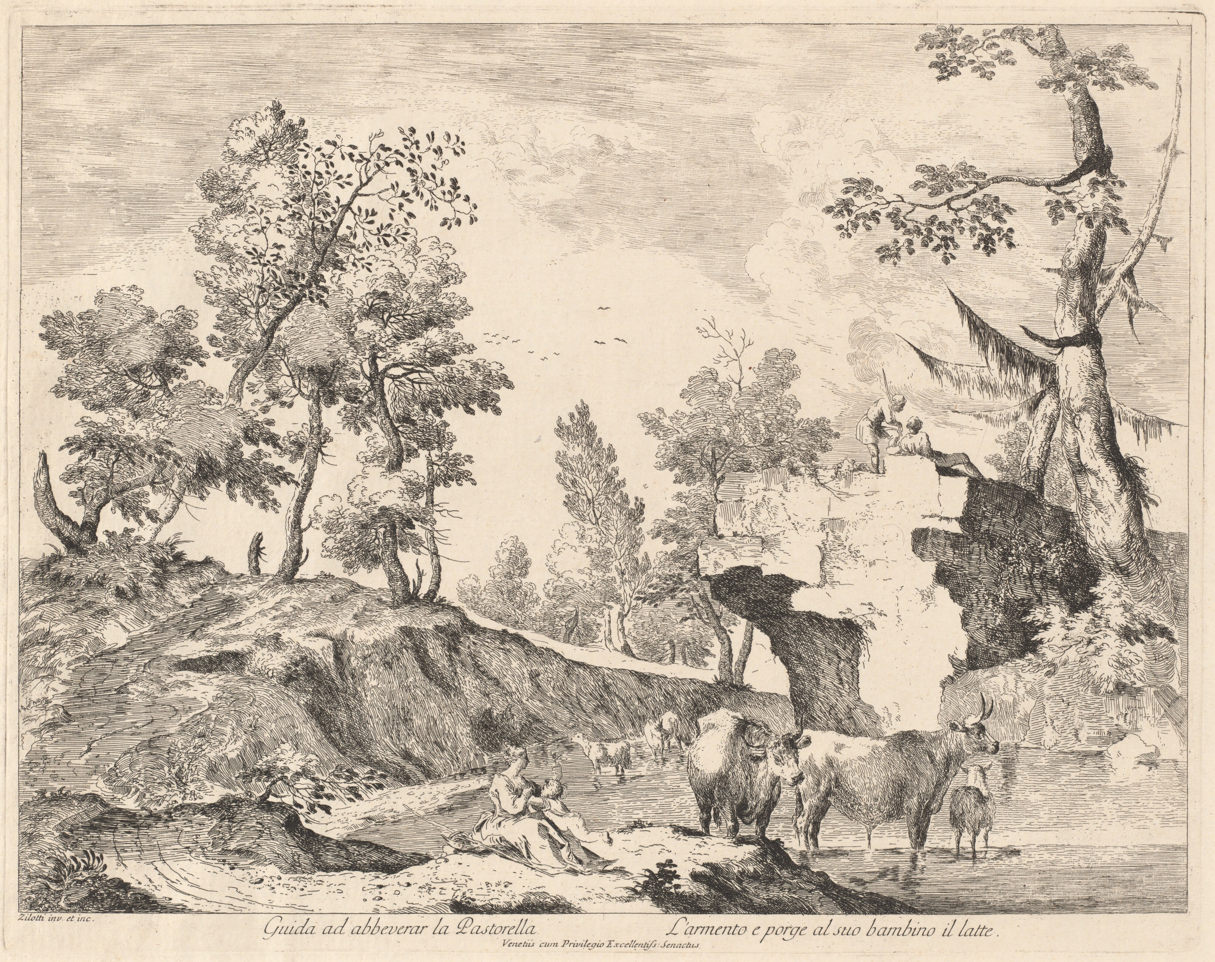 Landscape with Shepherdess and Herd at a Watering Hole