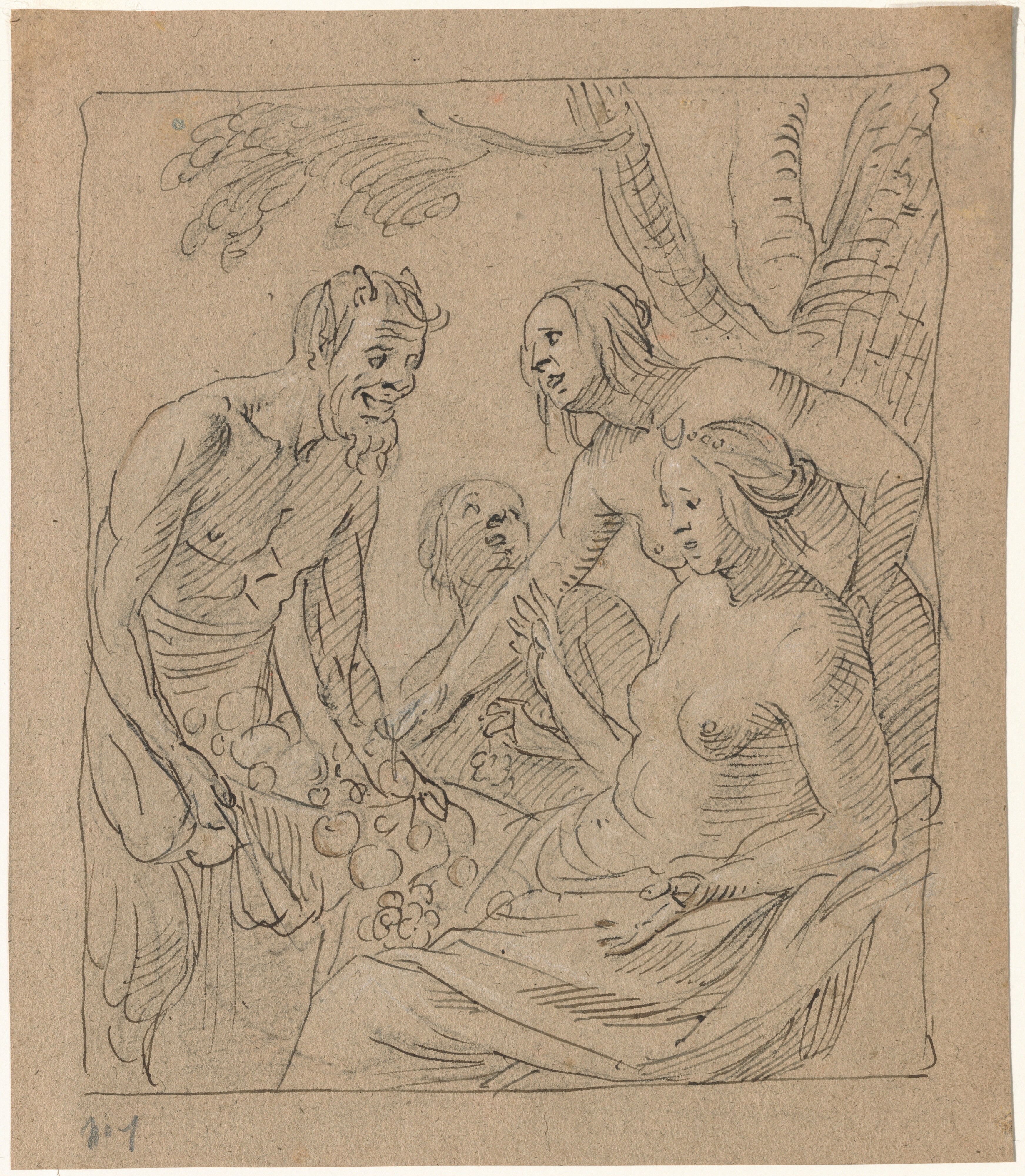 Diana and Two Nymphs Receiving Gifts from a Satyr (recto)