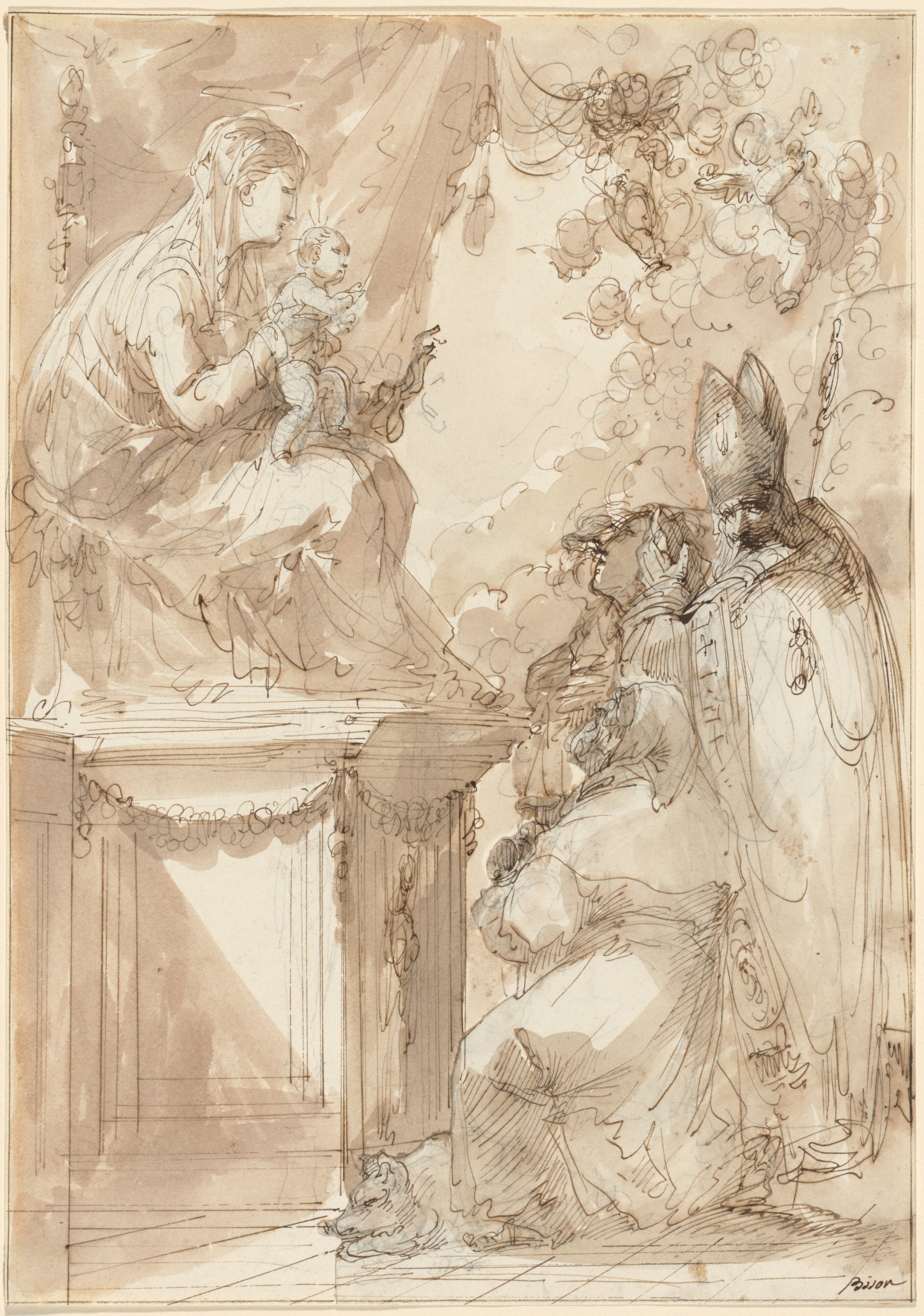 The Virgin and Child Enthroned, Adored by Saints
