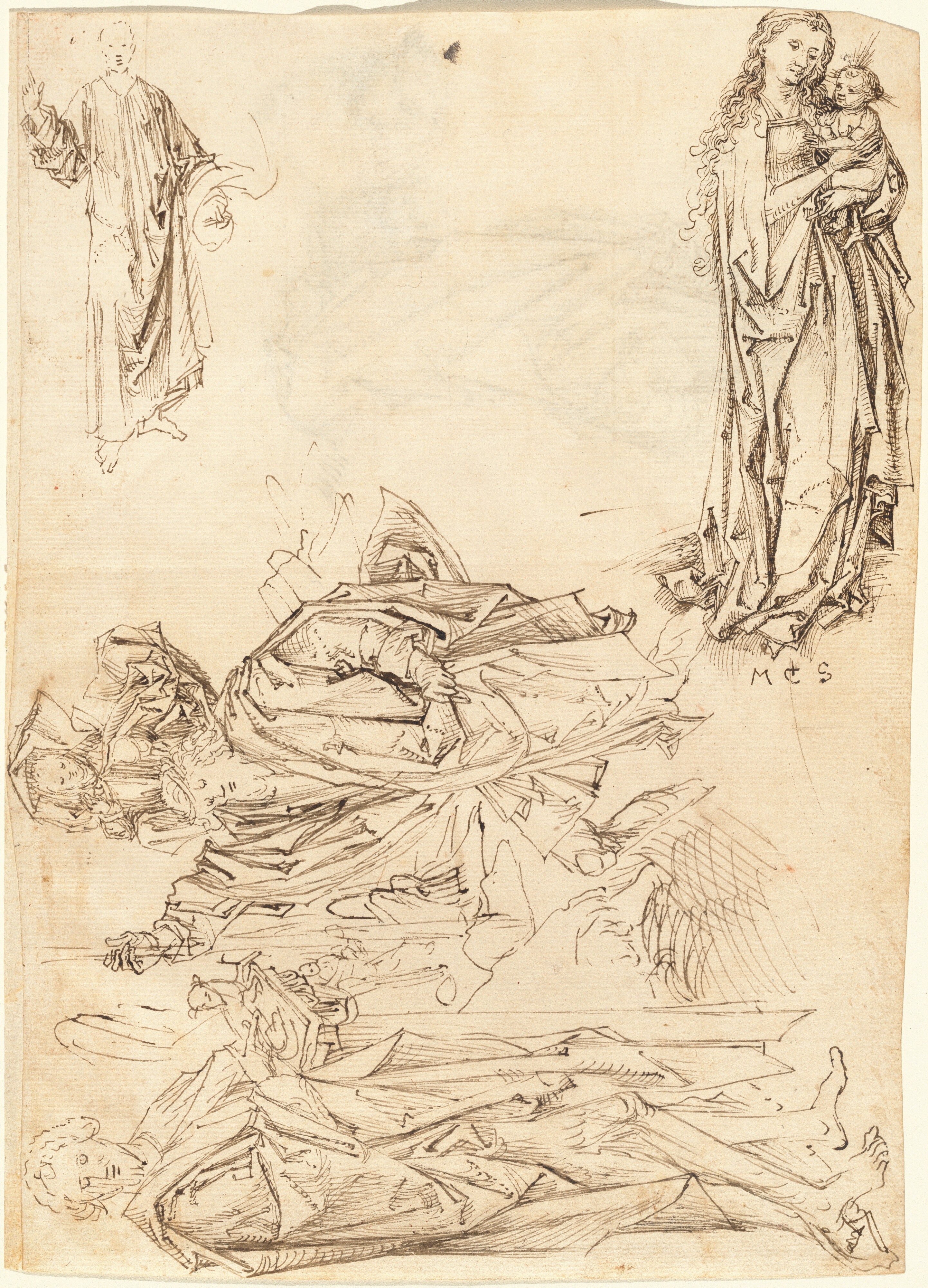 Saint Christopher, Saint John the Baptist, the Virgin and Child, and Christ Blessing (recto)