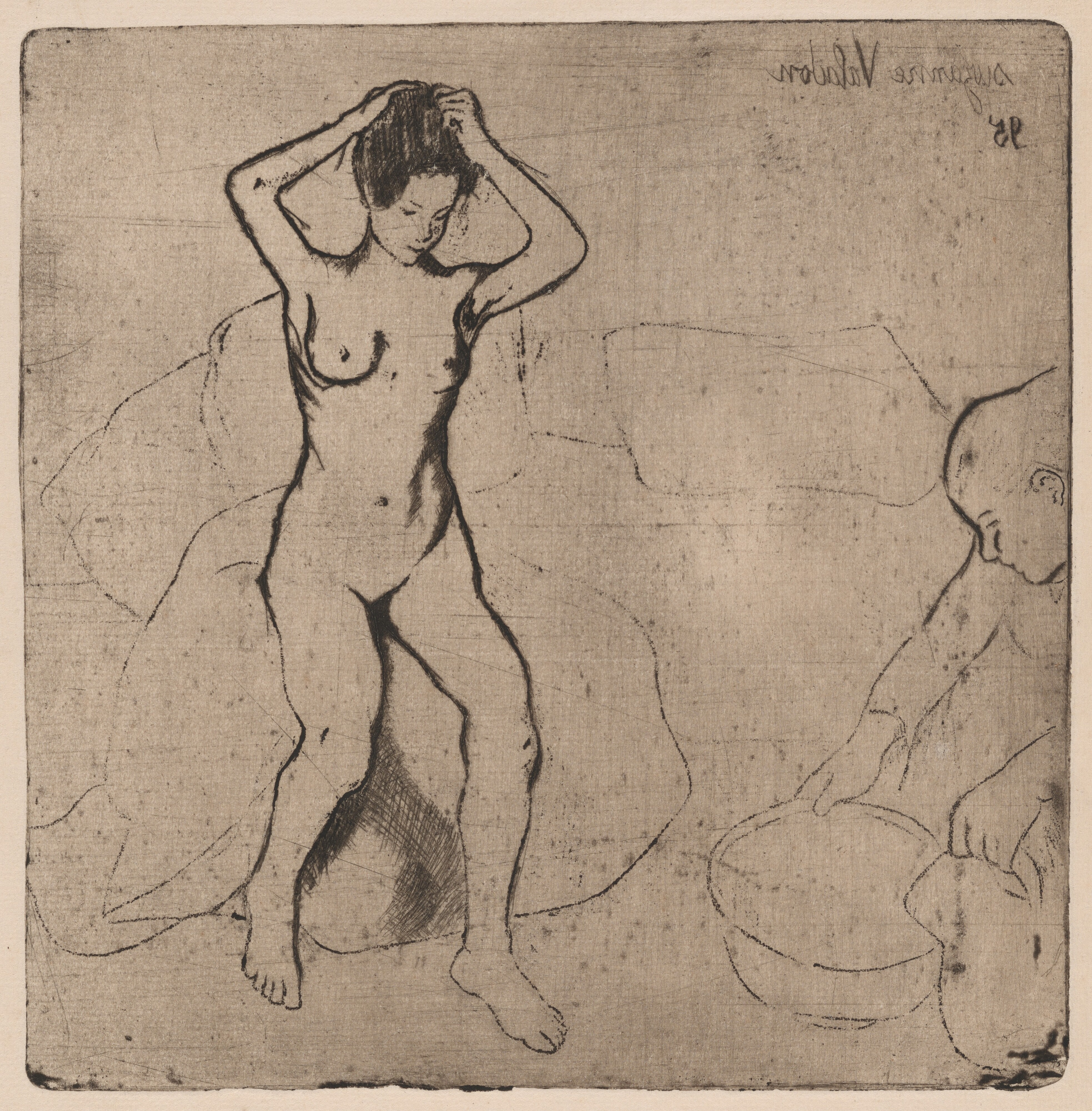 Catherine prépare le tub et Louise nue se coiffe (Catherine Prepares the Bath and Louise, Nude, Fixes her Hair)
