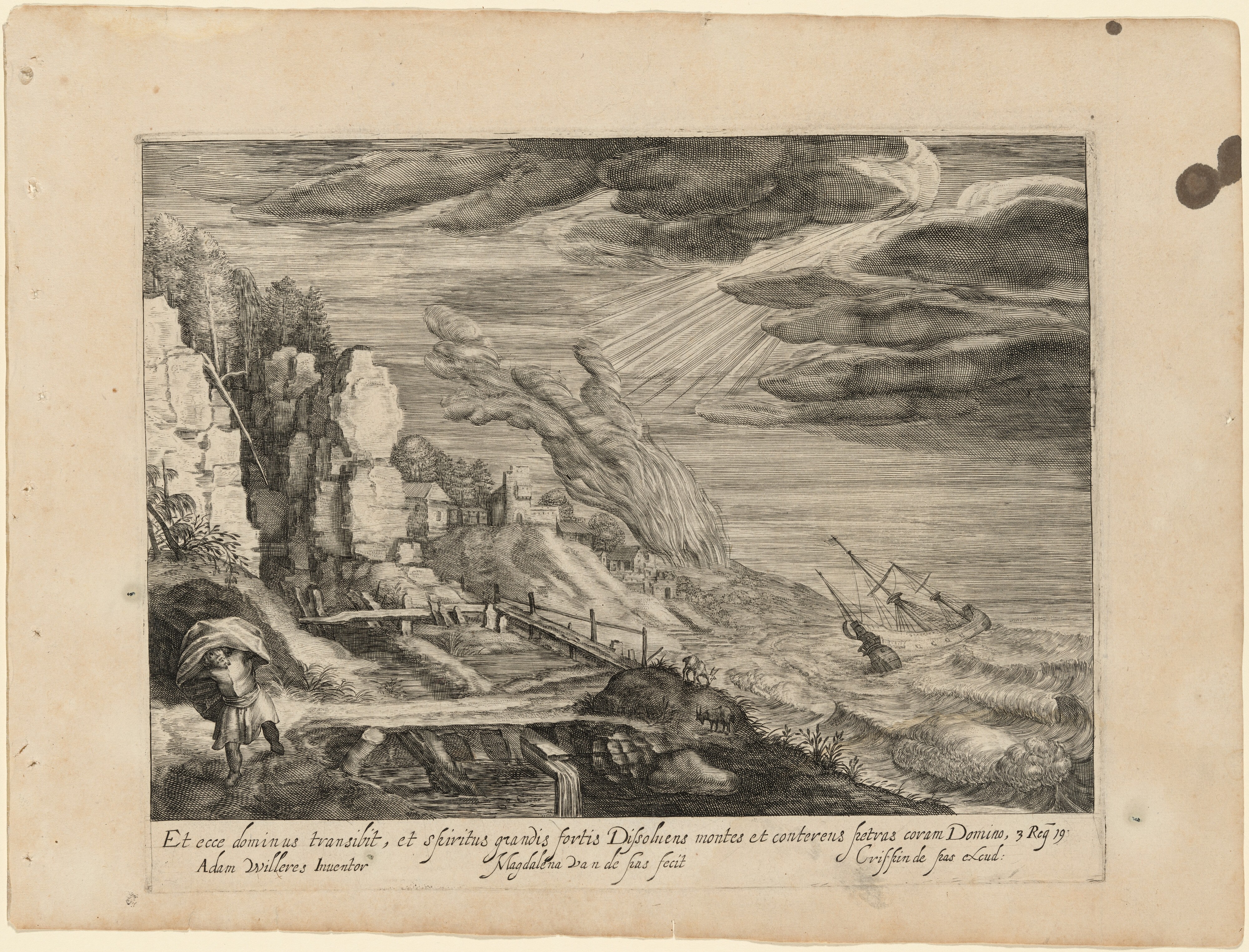 Seashore with HIgh Seas, a Ship, and the Prophet Elijah [God Helping the Israelites Fight the Moabites]