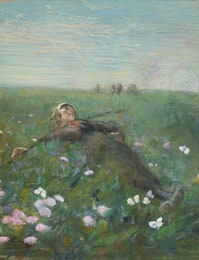 Sleeping Girl in Field of Flowers