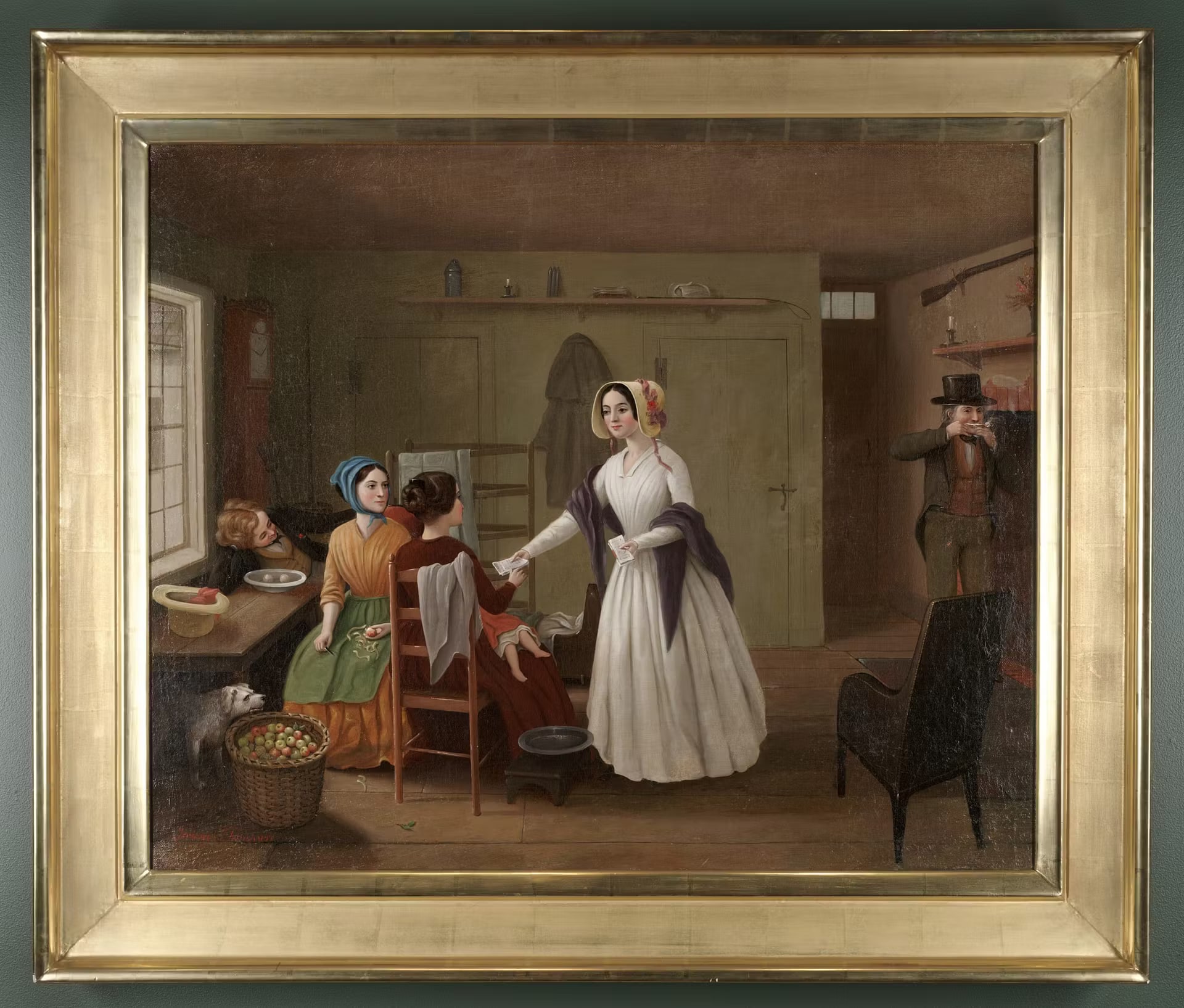 Woman Handing out a Tract in an Inn