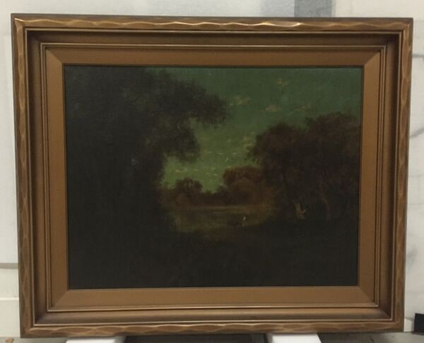Untitled ((Two Cows Grazing near a Pond))