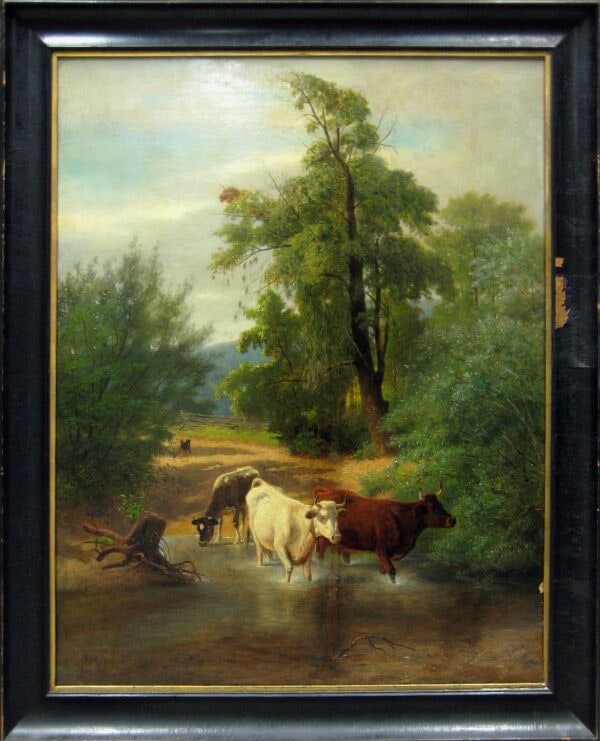 Landscape (Cows in Stream with Dog)