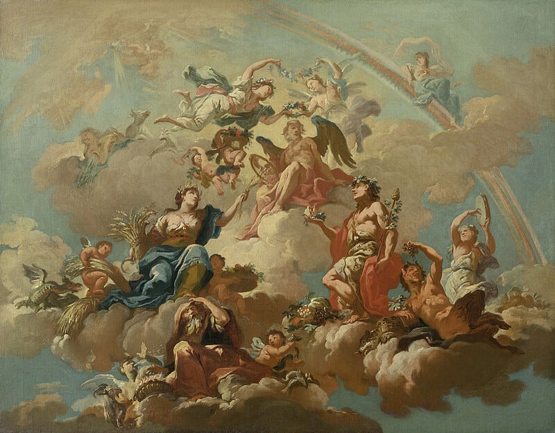 The Four Seasons Paying Homage to Chronos (Sketch for the ceiling fresco of the hall of Neuwartenburg Castle, Upper Austria)