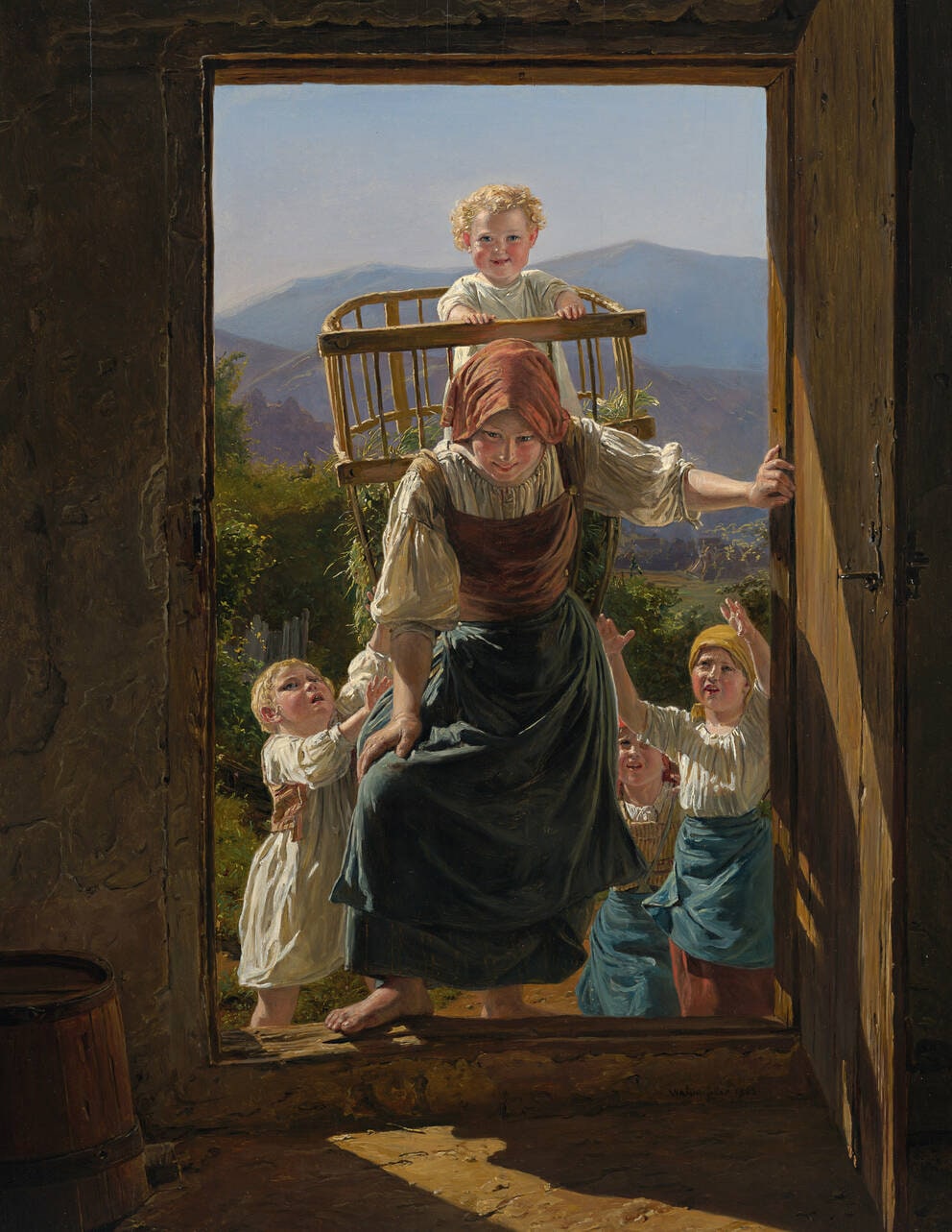 Mother with Children Returning Home