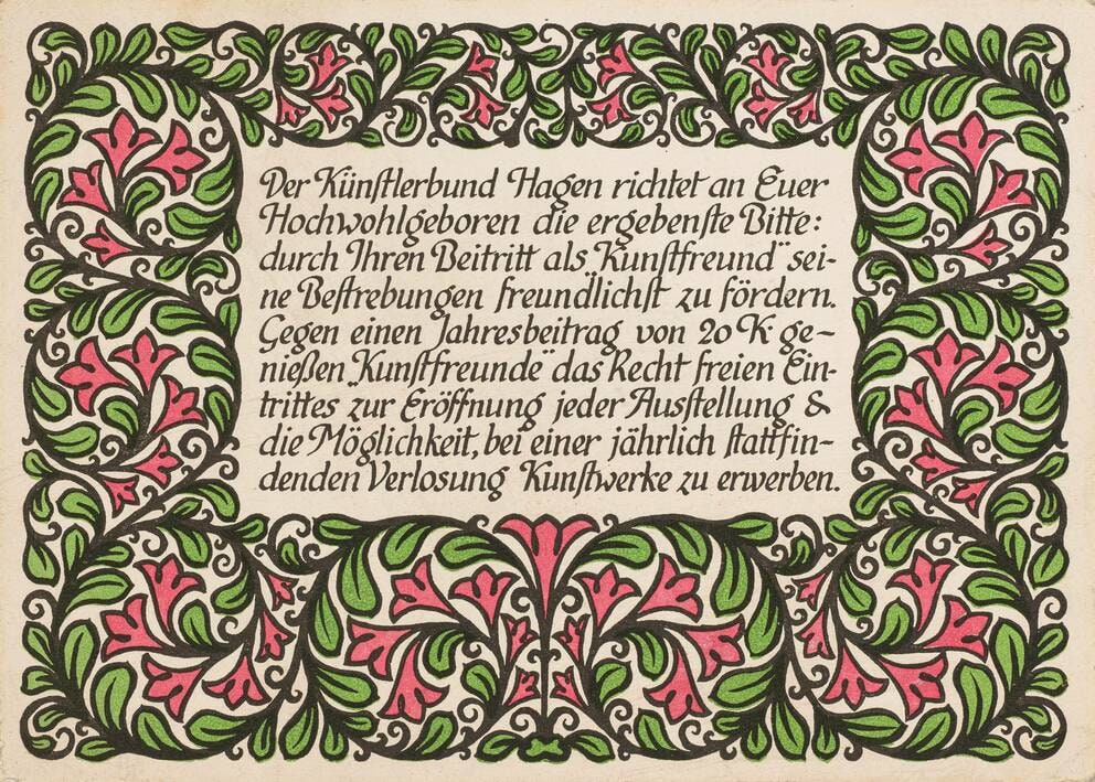 Invitation to Join the Supporters of the Hagenbund