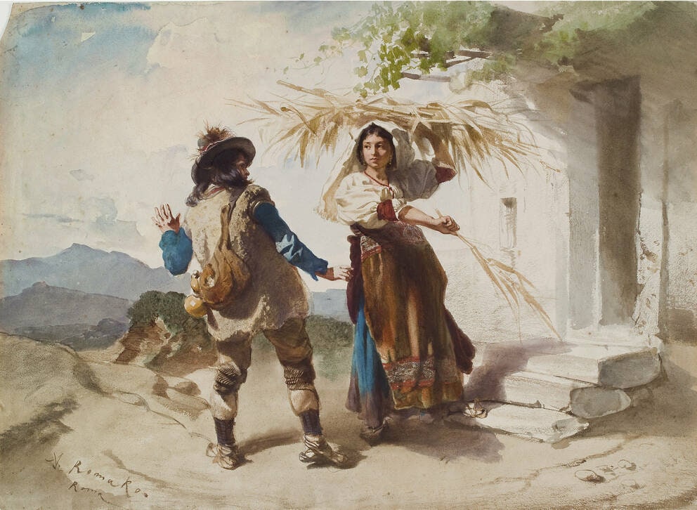 Italian Woman, Carrying Maize, Talking to a Young Italian