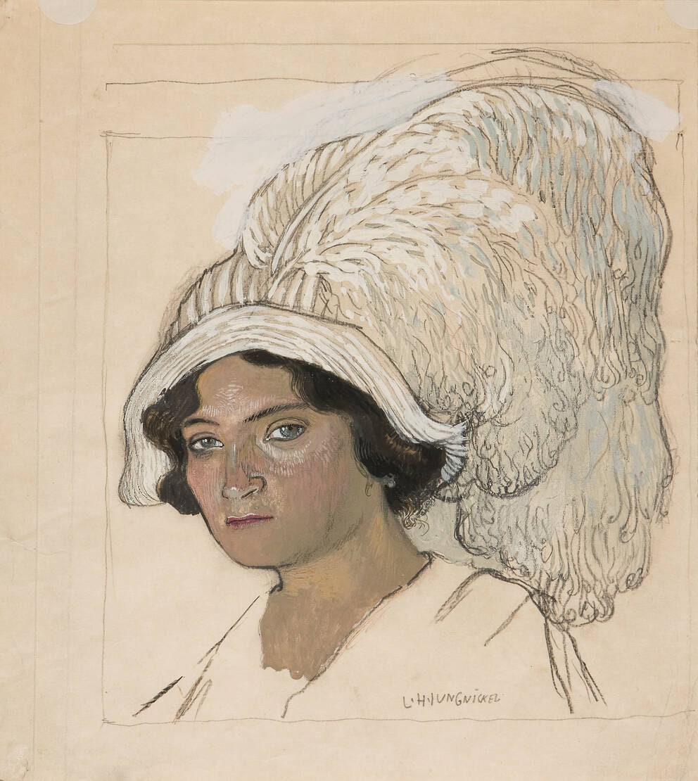 Lady with Large White Hat