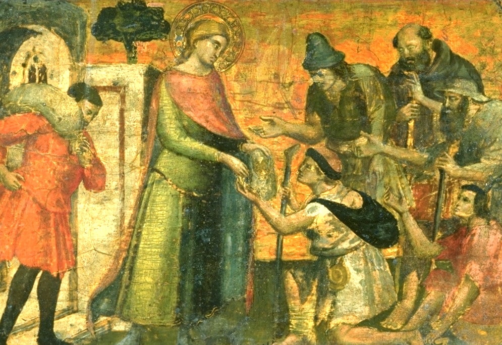 Der Heilige Antonius der Große verteilt Almosen