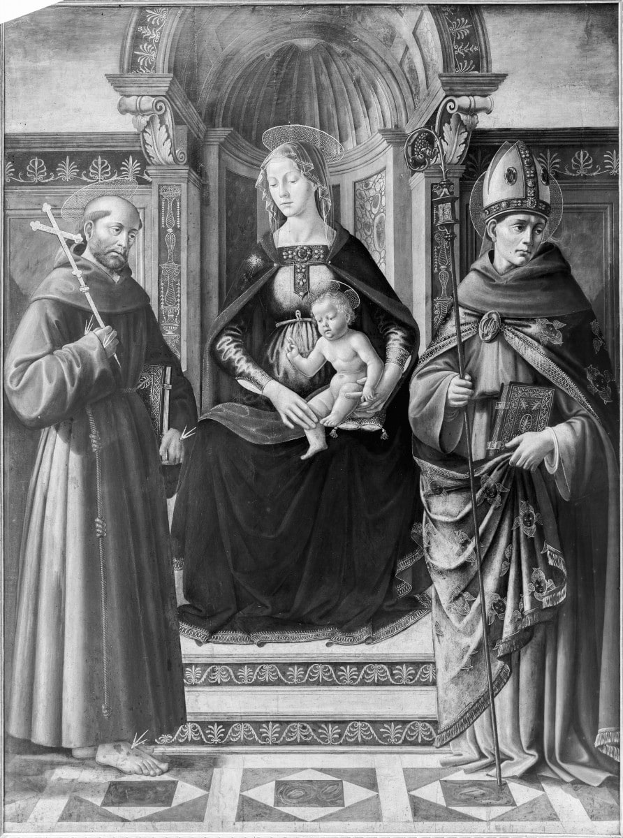 Thronende Maria mit dem Kind und zwei Heiligen