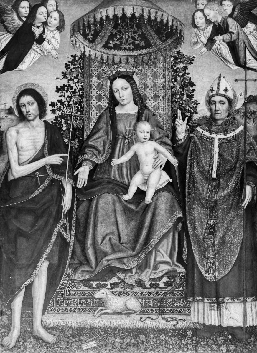 Thronende Maria mit dem Kind und zwei Heiligen