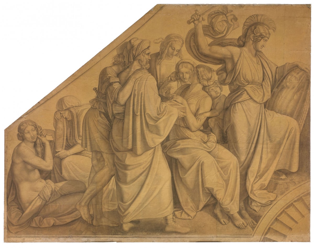 Odysseus entdeckt Achill unter den Töchtern des Lykomedes. Karton zu den Deckenbildern der Münchner Glyptothek