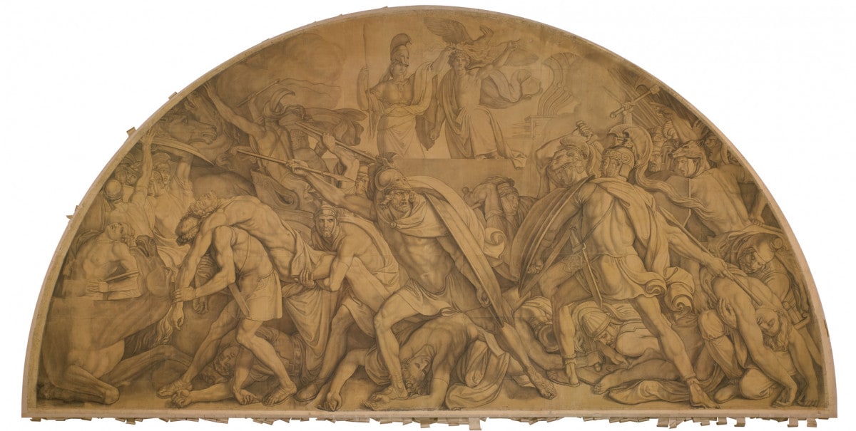 Der Kampf um den Leichnam des Patroklos, Bogenfeld. Karton zu den Deckenbildern der Münchner Glyptothek