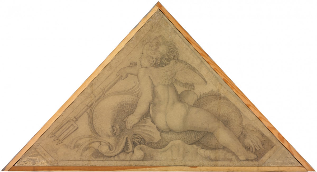Eros mit dem Delphin (Element des Wassers). Karton zu den Deckenbildern der Münchner Glyptothek