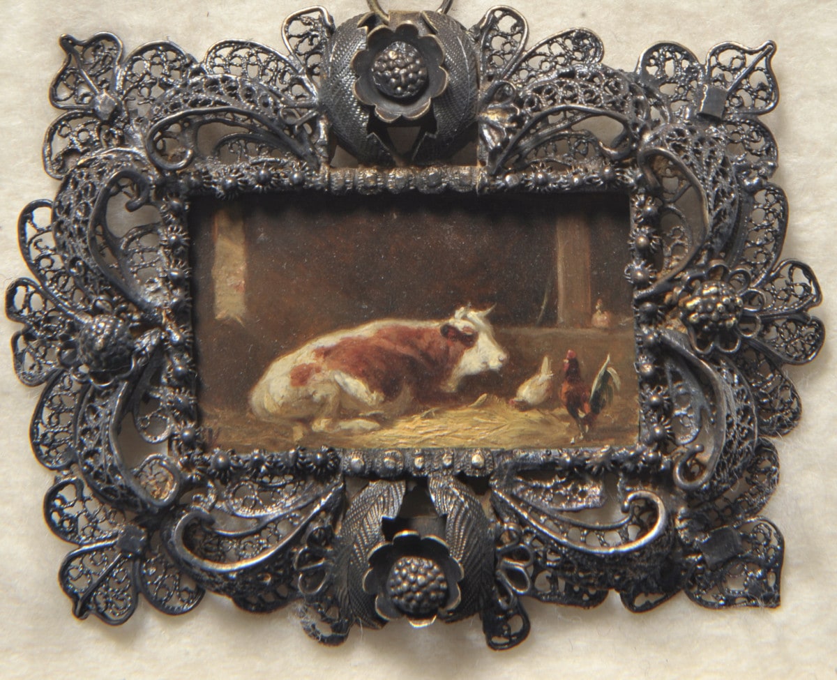 Kuh im Stall. Miniatur aus der Sammlung Loewe