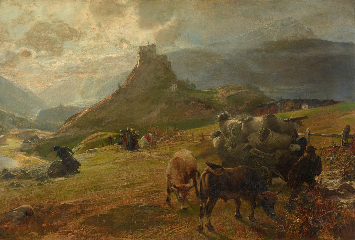 Berglandschaft mit Kühen. Tarasp