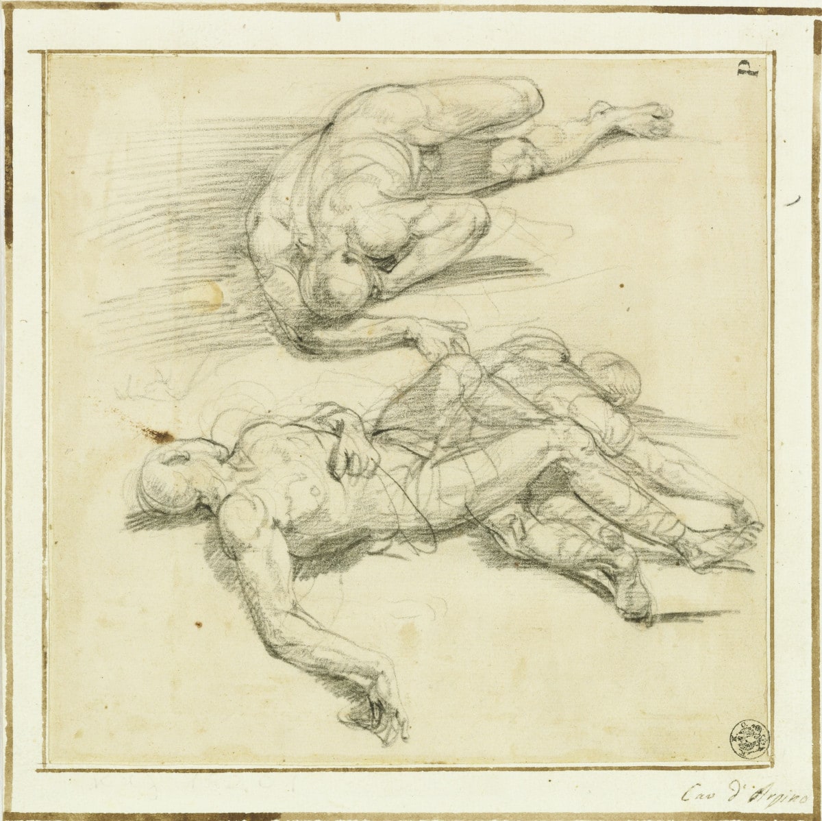 Studien zu drei toten Männern, am Boden liegend (für das Fresko "die Schlacht von Tullus Hostilius gegen die Vejer und Fidenäer")