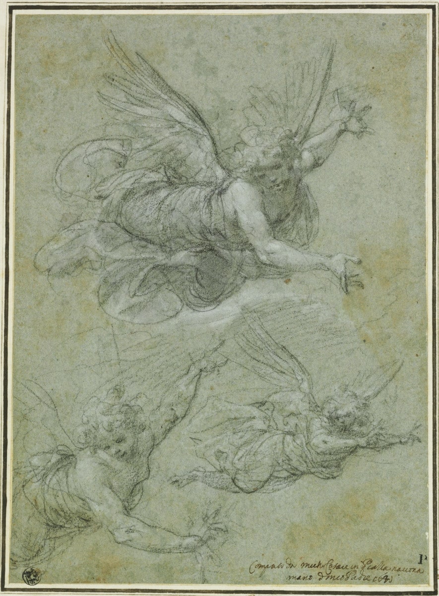 Studien für drei fliegende Engel (für das Gemälde der Himmelfahrt Christi in der Capella Olgiati in Santa Prassede in Rom)