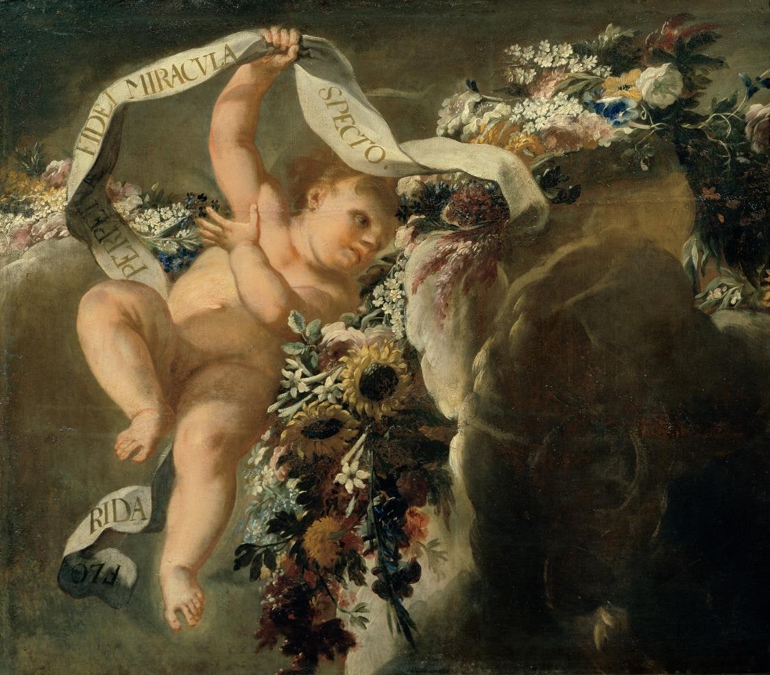 Putto with Flower Garland and Banderole