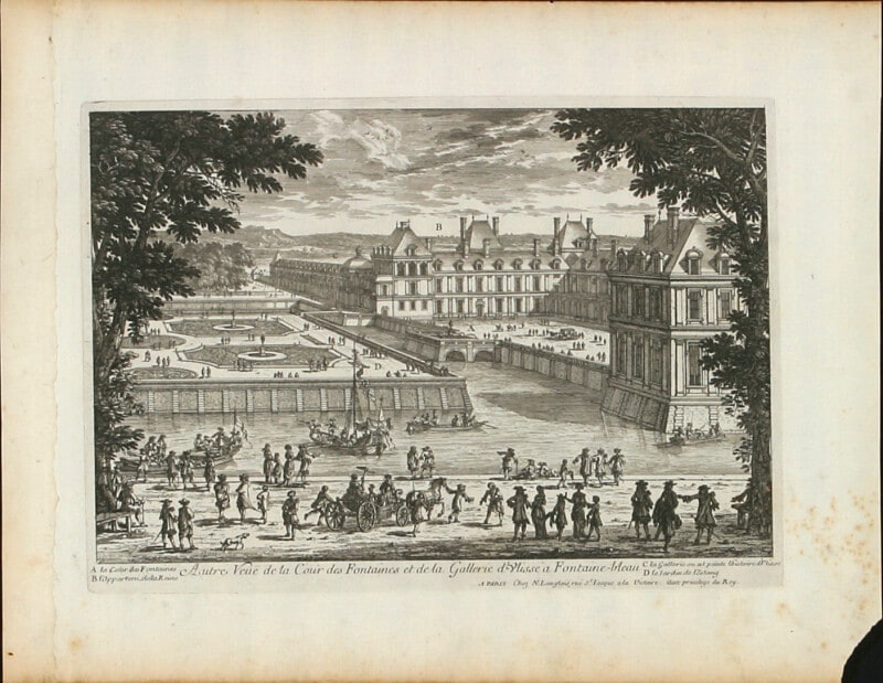 Autre Veue de la Cour des Fontaines et de la Galleries d'Vlisse à Fontaine-bleau