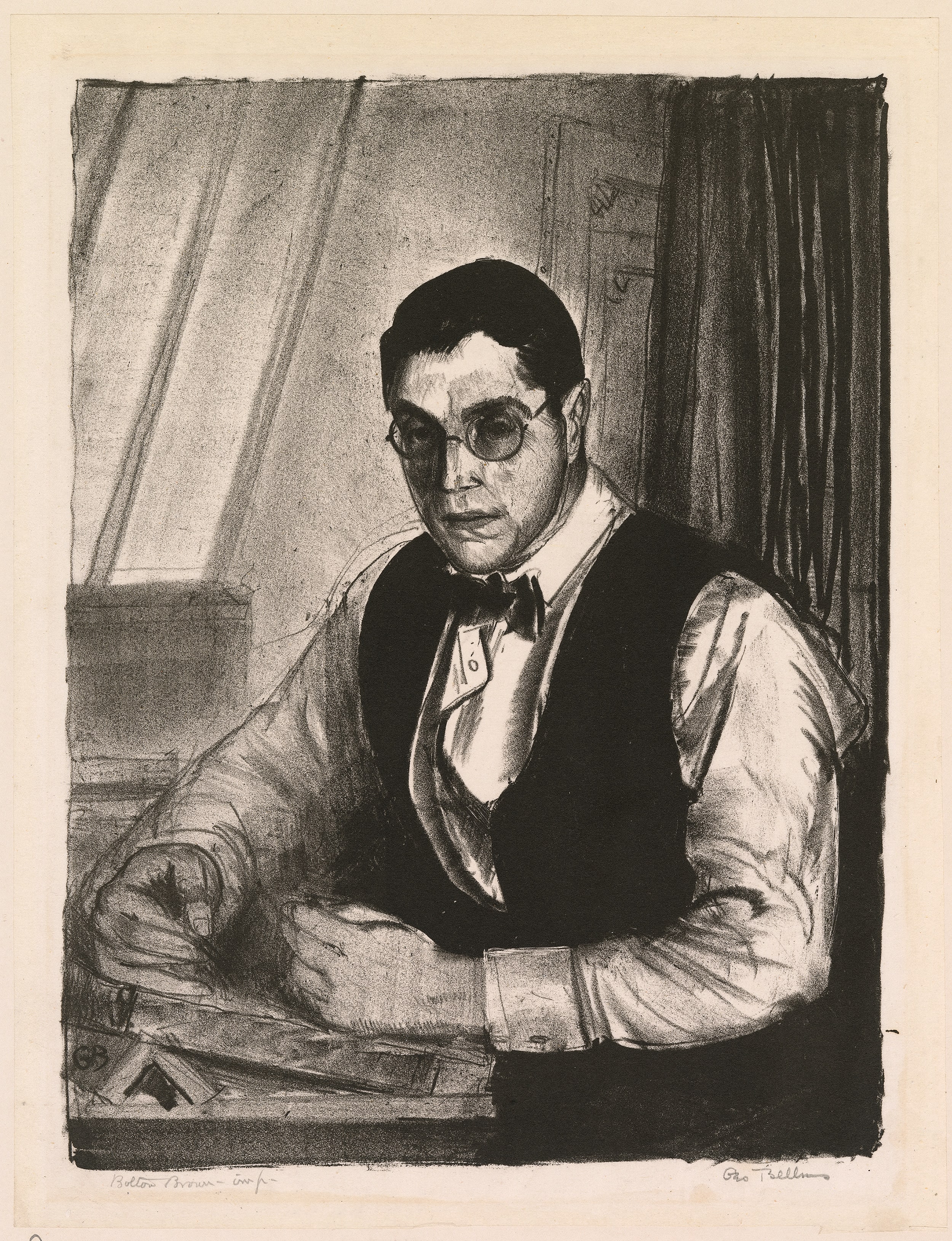 Eugene Speicher drawing on a Stone