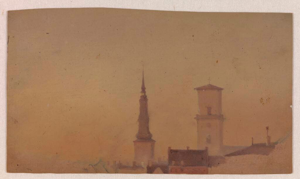 Studie af kirketårne på Petri Kirke og Vor Frue Kirke
