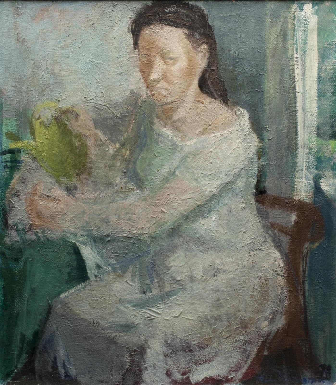 Kvinde i hvidt. Kunstnerens første hustru Ebba Klingspor, f. Rysslander
