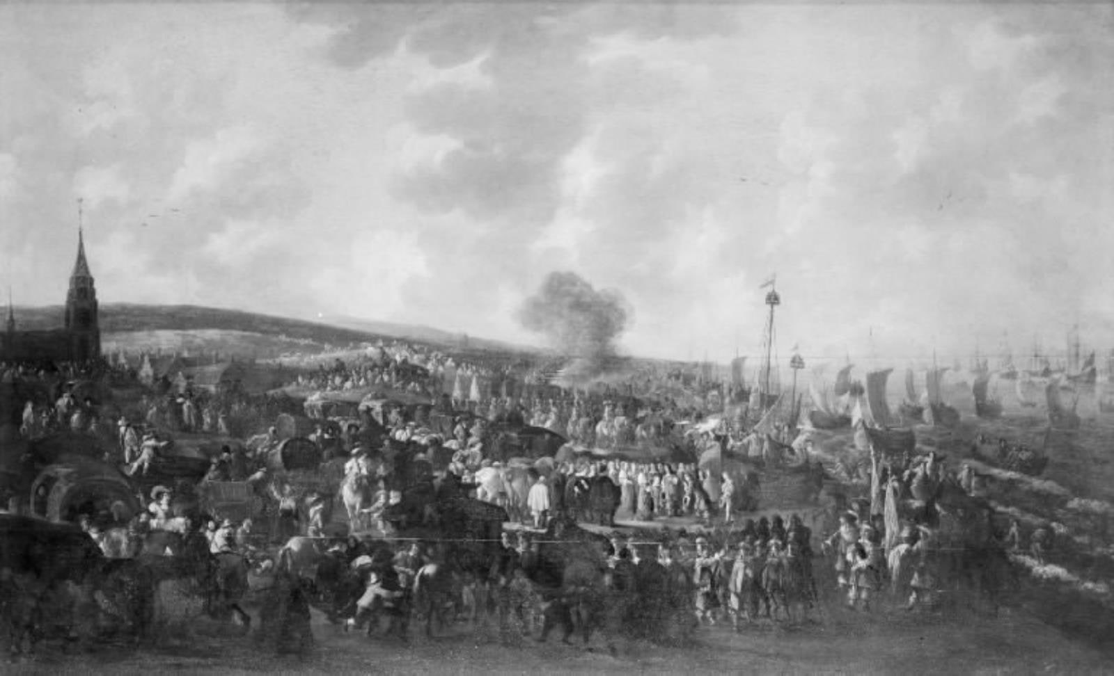 Carl II af England indskiber sig i Scheveningen 23. maj 1660