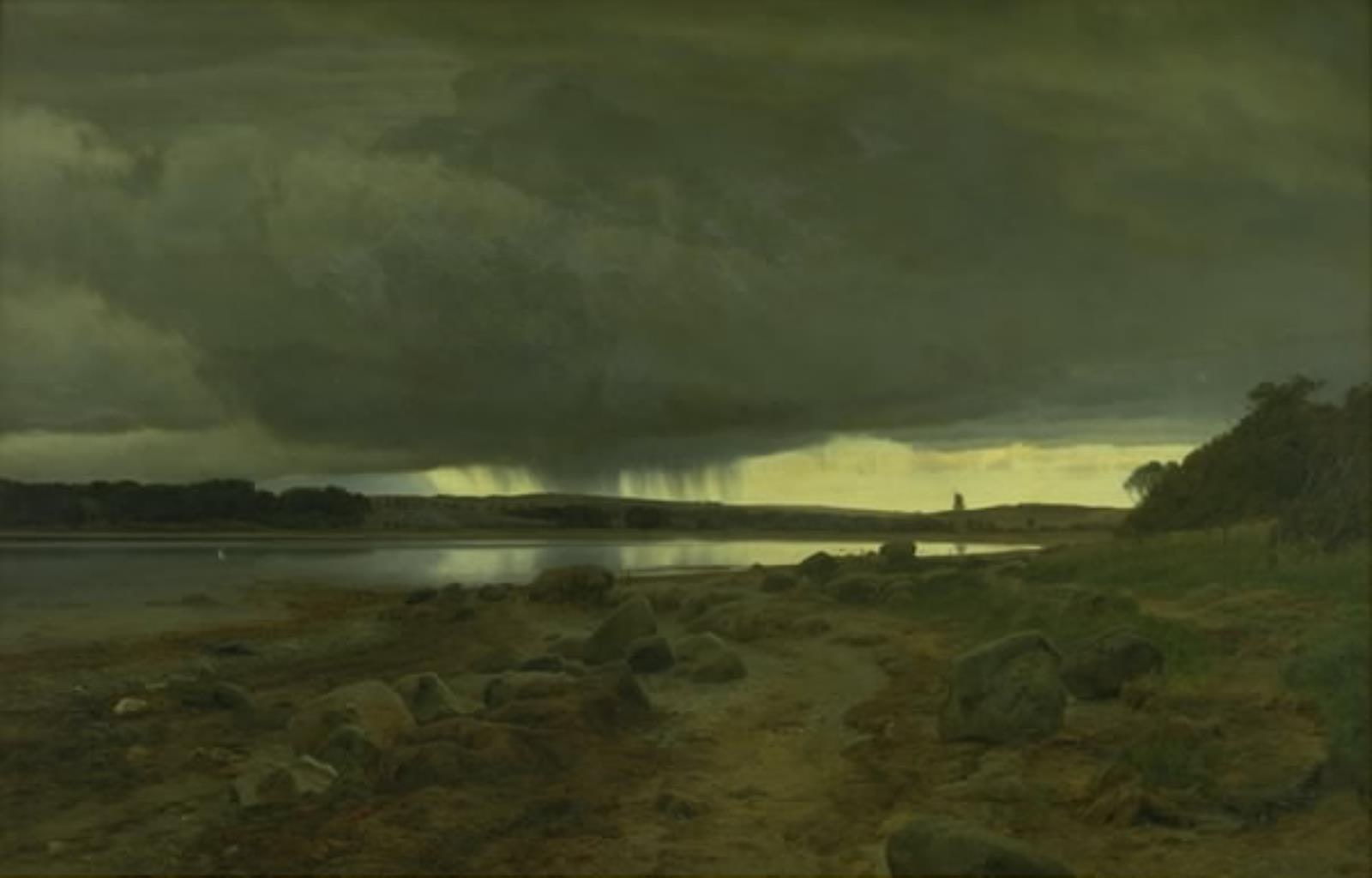 Regnvejr over stranden ved Kalø Vig