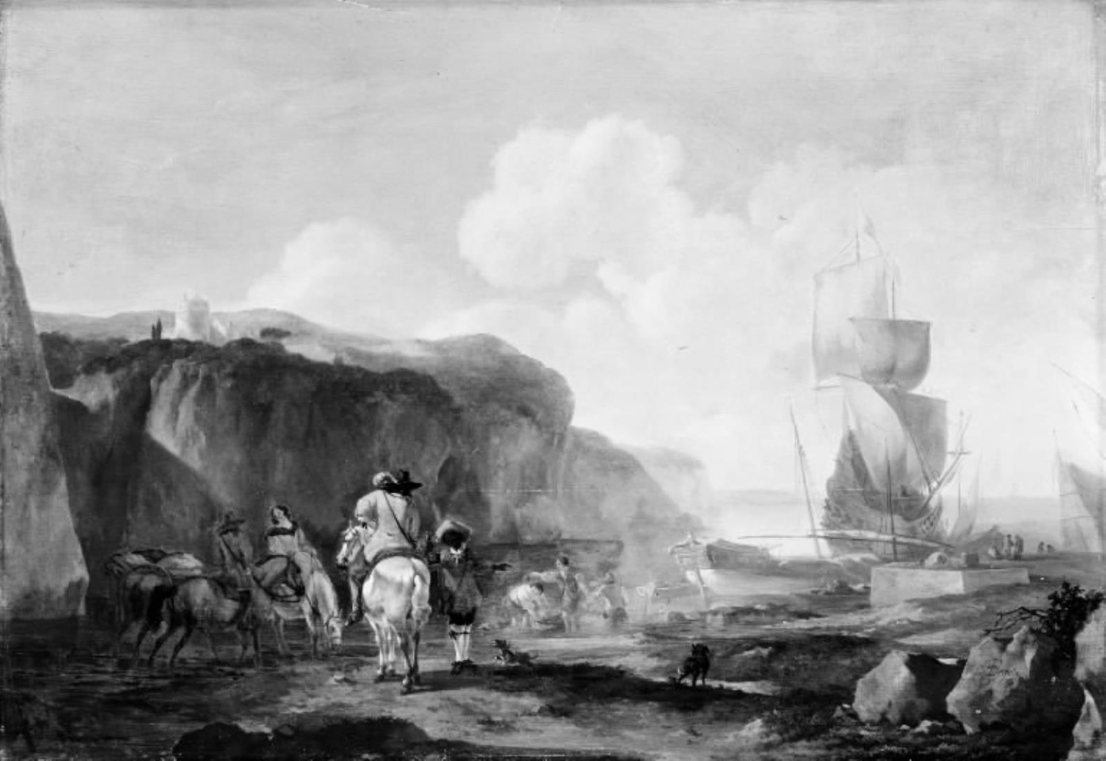 Jagtselskab ved en sydlandsk havn