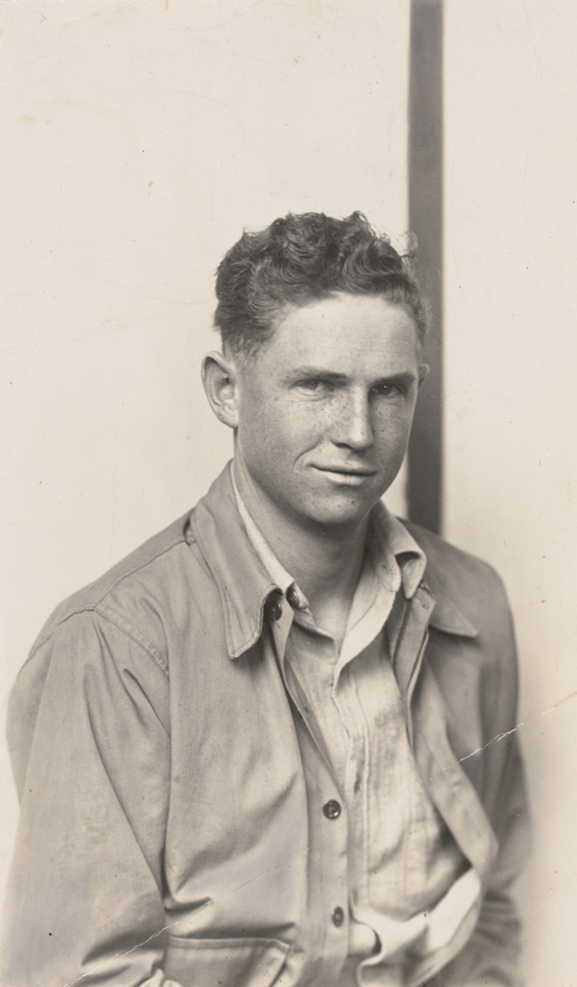 Young Man with Freckled Face, Striped Background