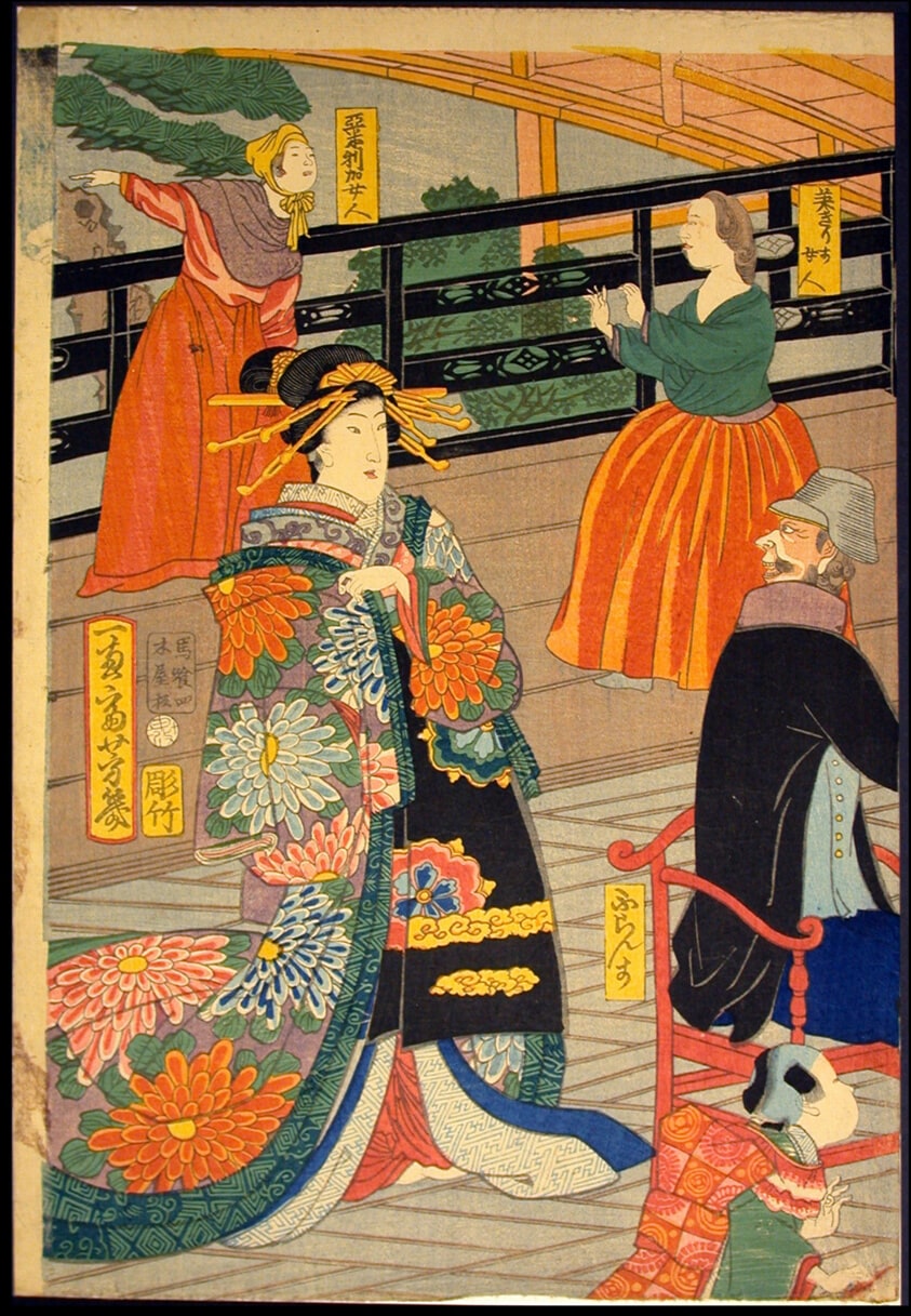 Picture of a Banquet of People of Five Nations at the Gankiro Teahouse (Gokakoku gankiro ni oite sakamori no zu)