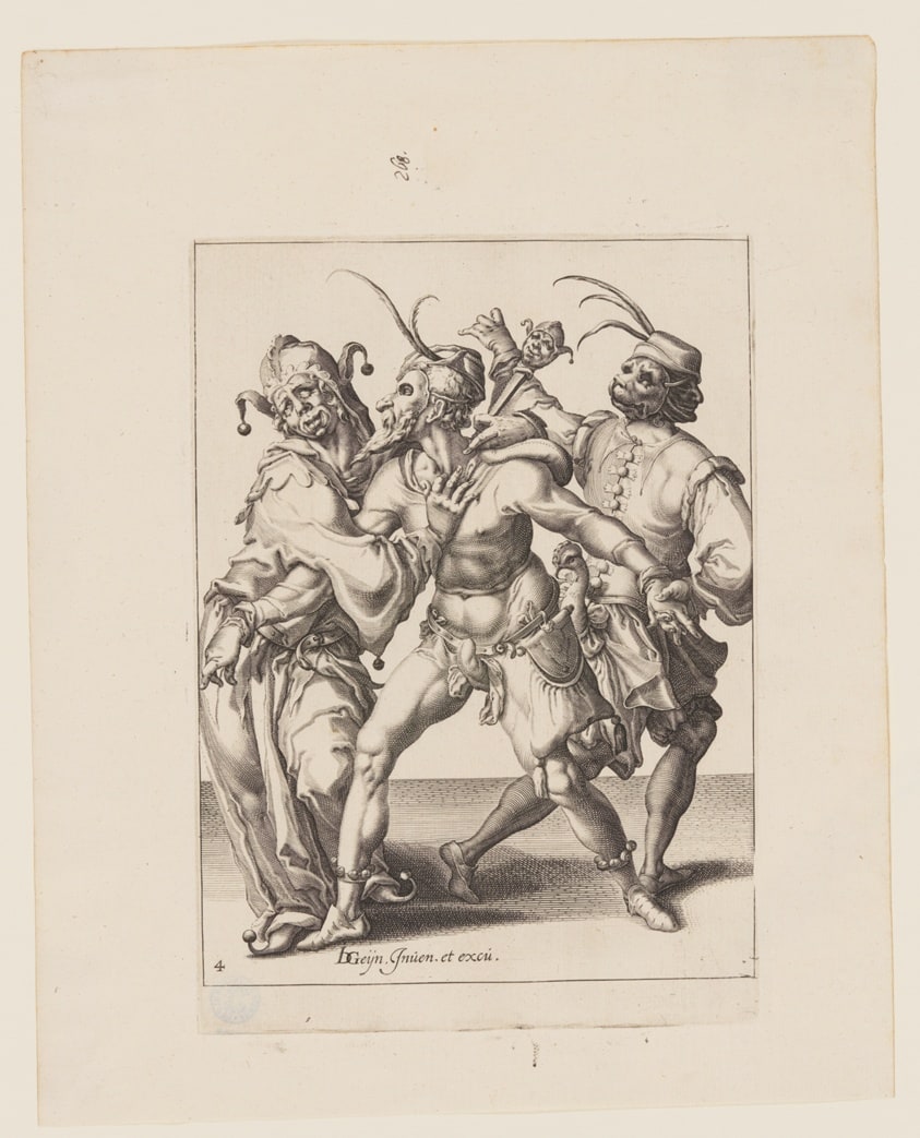 Three Dancing Mummers including a Jester, from The Masquerades