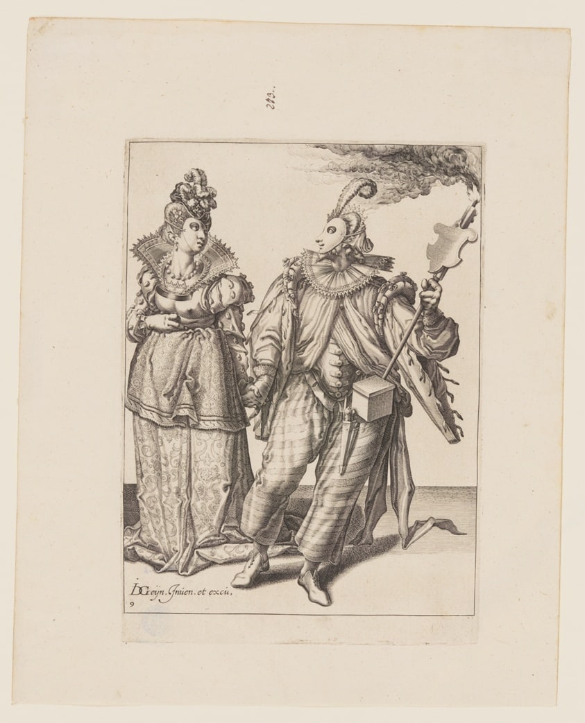 A Woman Led by a Player Holding a Torch, from The Masquerades