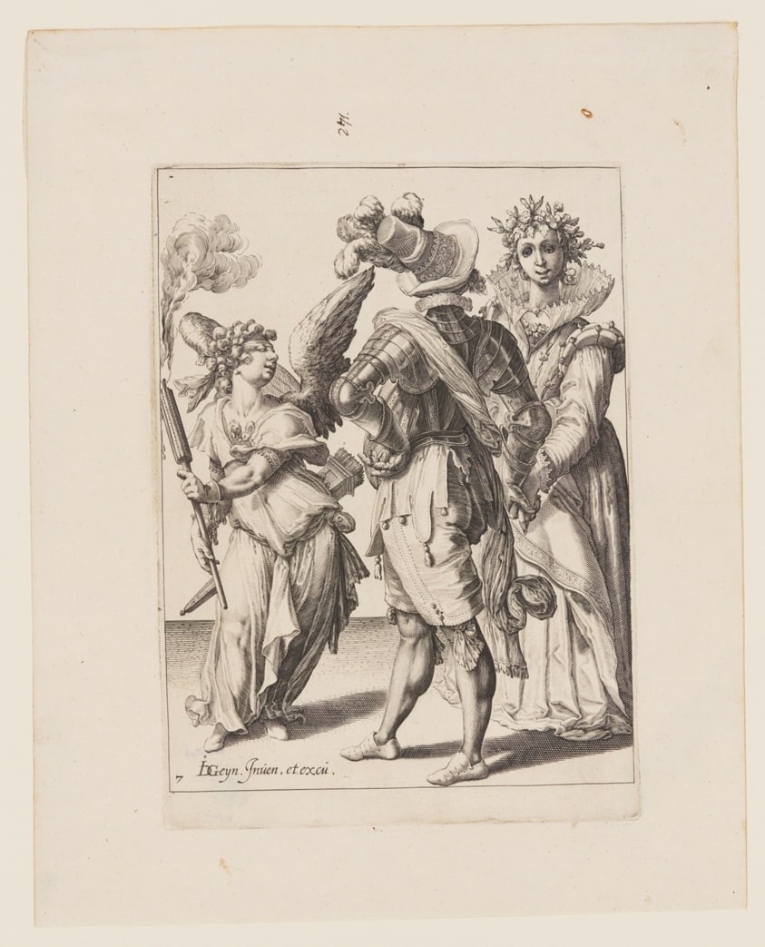 A Blindfold Cupid Holding a Torch before a Couple, from The Masquerades