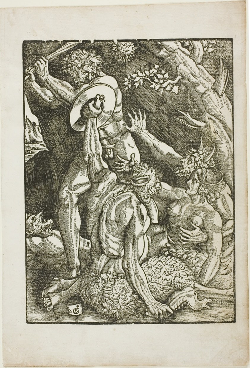 Hercules, Two Satyrs, and a Woman, plate two from The Labors of Hercules
