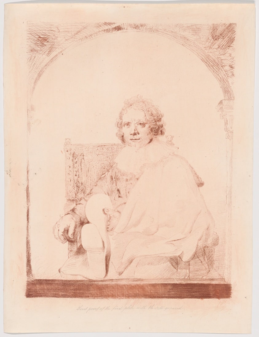 Portrait of a Man in an Armchair, from Collection d'imitations de Dessins d'après les Principaux Maîtres Hollandais et Flamands