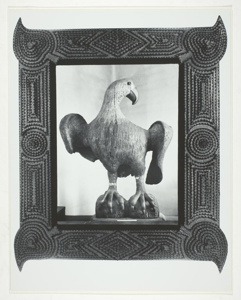 Wooden Eagle Formerly Over the Gate of Old Fort Winnebago, Wisconsin, Carved by One of the Soldiers. "Tramp-Art" Frame Painted Gold.