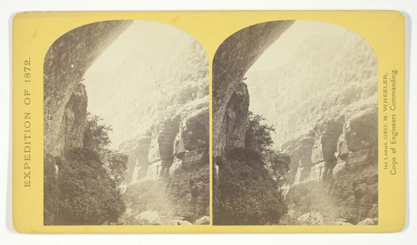 The Cañon of Kanab Creek, near its junction with the Grand Cañon of the Colorado. In the foreground is a dripping spring affording a shower bath. Temperature, 69° Fahr, No. 8 from the series "Geographical Explorations and Surveys West of the 100th Meridian"