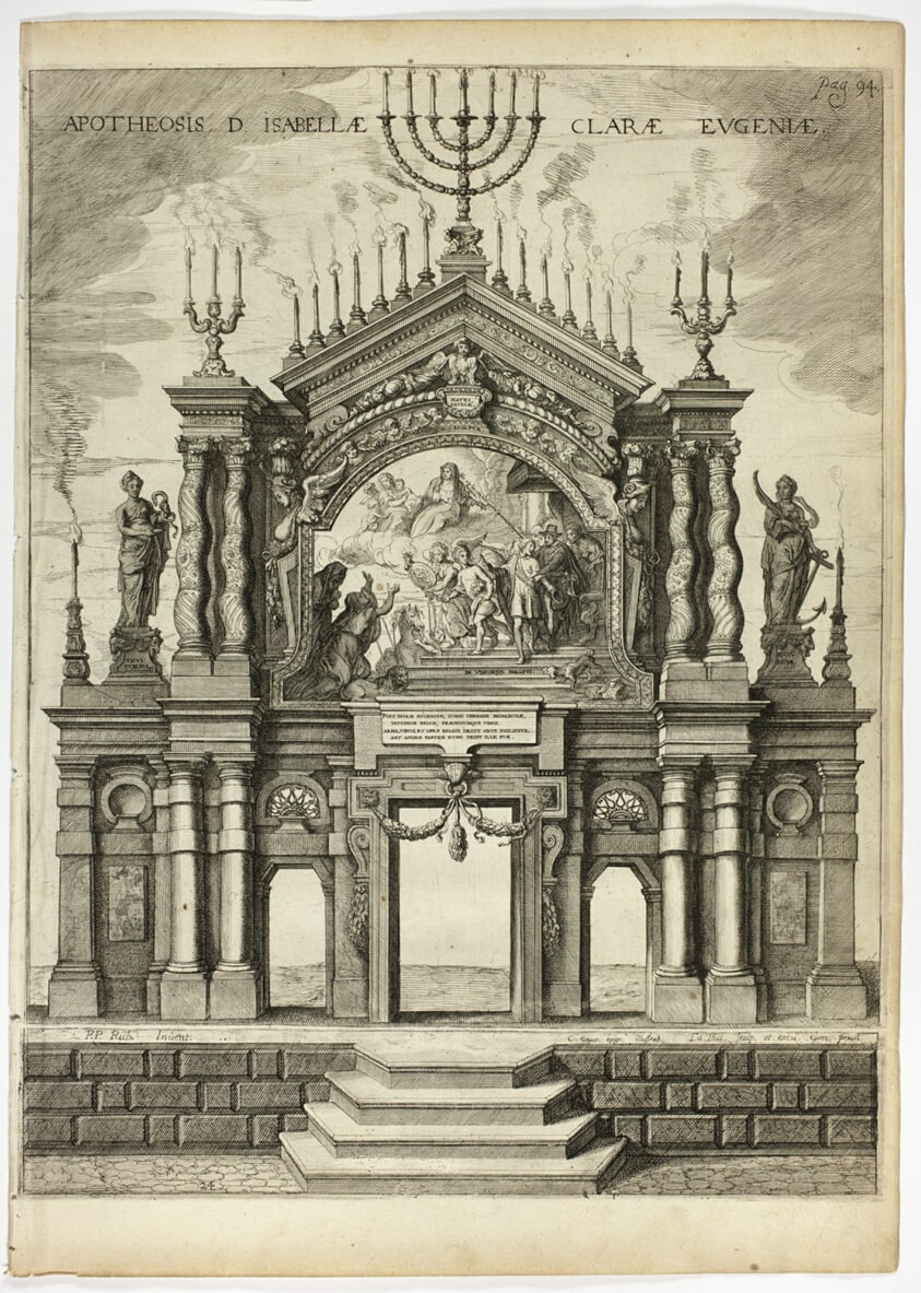 Stage in Memory of Isabella Clara Eugenia, plate 24 from Casperius Gevartius, Pompa Introitus Honori Serenissimi Principis Ferdinandi (Triumphal Entry of the Most Serene and Honorable Cardinal-Infante Ferdinand)